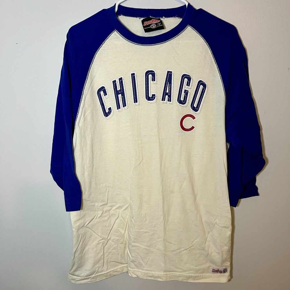 Chicago Cubs Stitches Raglan T-Shirt Men’s Medium 3/4 Sleeve MLB Blue White